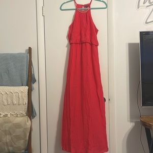 Pink maxi dress with gold detail